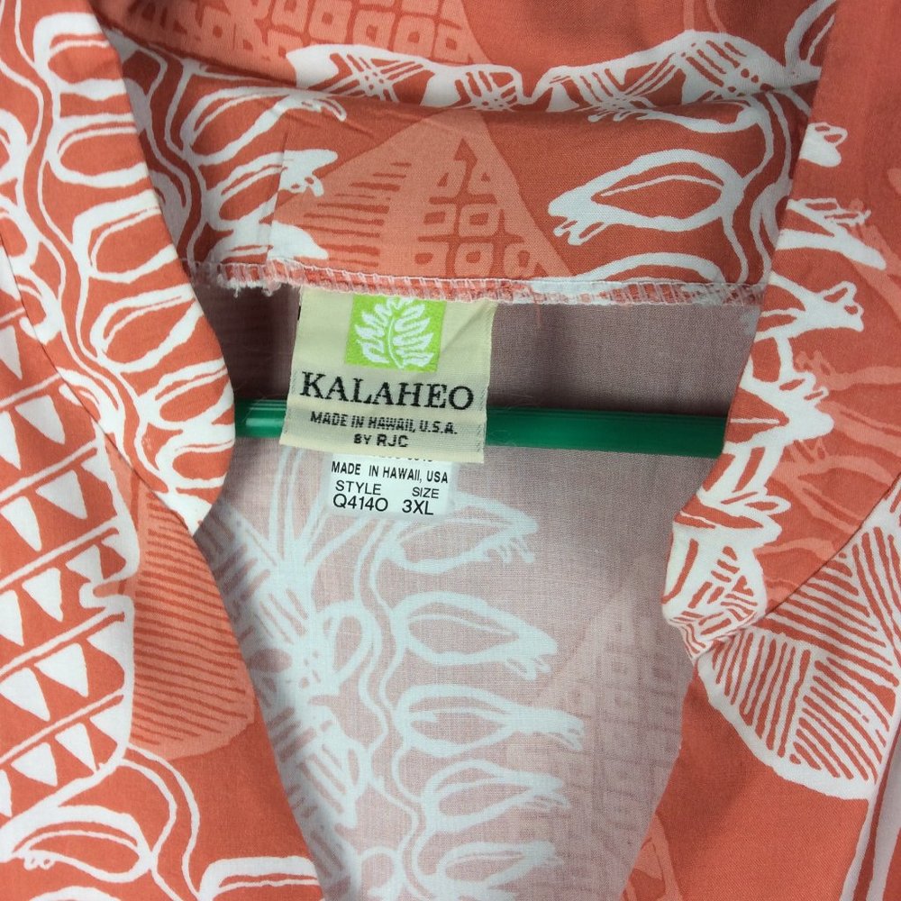 Kalaheo Men's Hawaiian Shirt Orange and White Sz 3XL